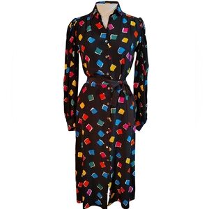 Vintage John Wang Silk Dress 80's Abstract Retro